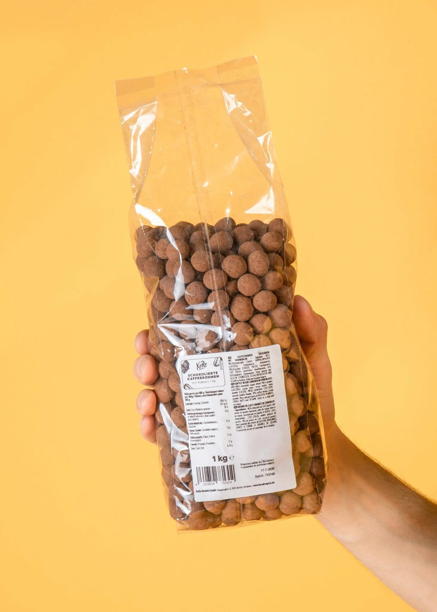 KoRo - Chicchi di caffè al cioccolato 1 kg - Spuntino vegetariano ideale con sapore intenso di caffè e rivestimento di cioccolato