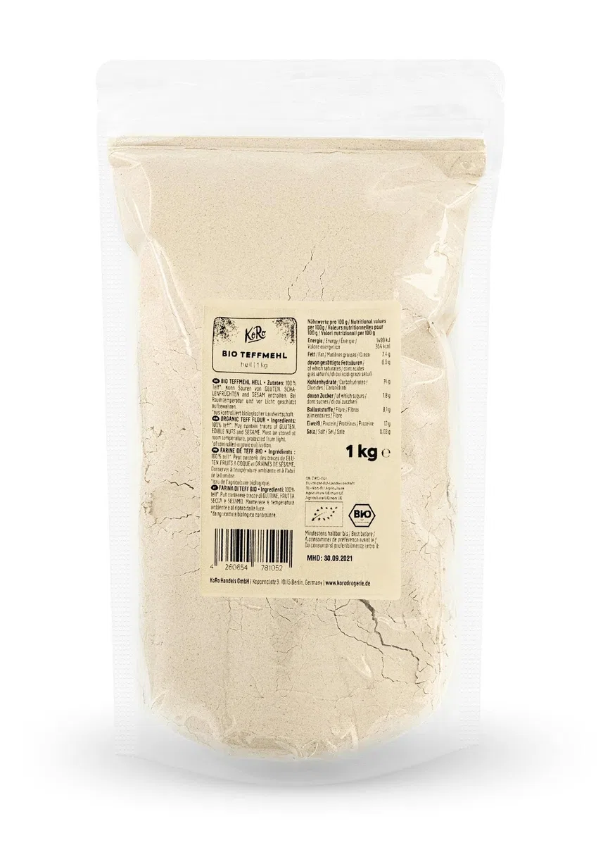 KoRo - Farina di teff bio 1 kg - Proteica - Versatile - Senza glutine - Per torte, biscotti o per addensare salse