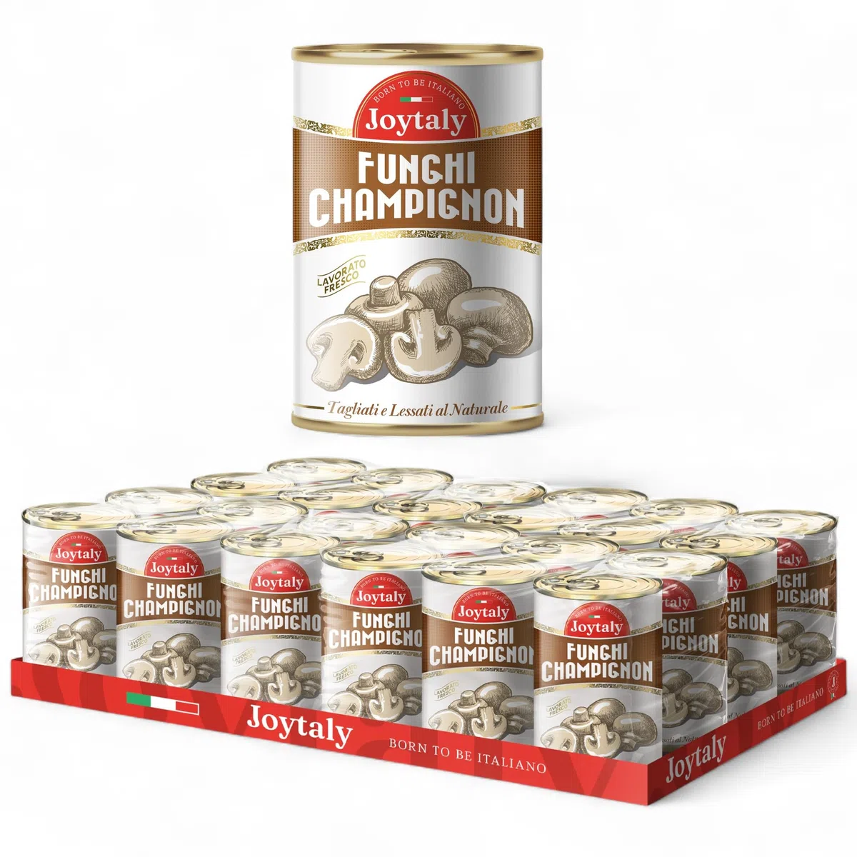 Joytaly Funghi Champignon, Confezione da 12 Lattine da 390g, Prodotto e confezionato 100% Italiano