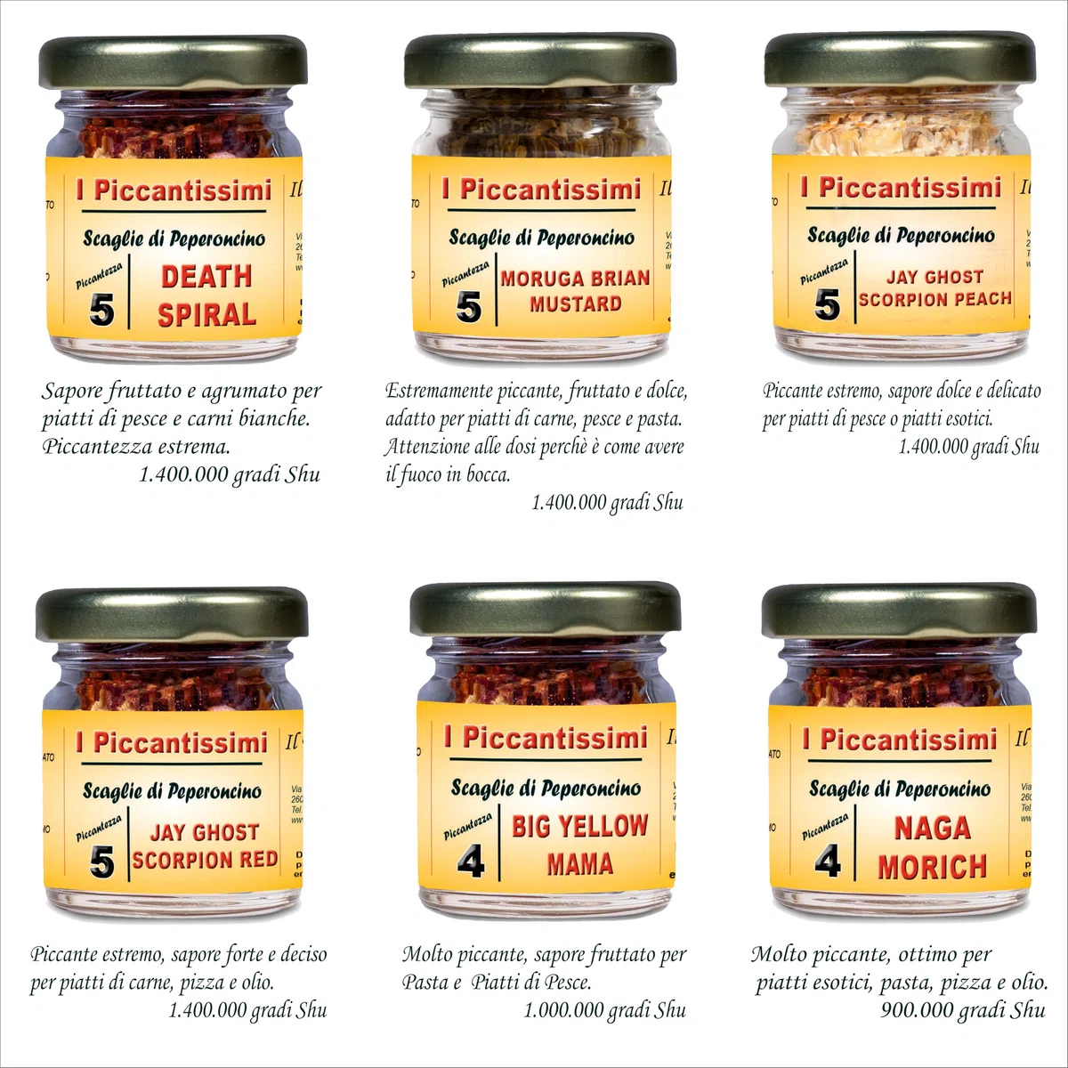 I Piccantissimi - Set 3 Vasetti a Scelta fra oltre 40 gusti di Peperoncino Piccante artigianale - Confezione Personalizzabile.