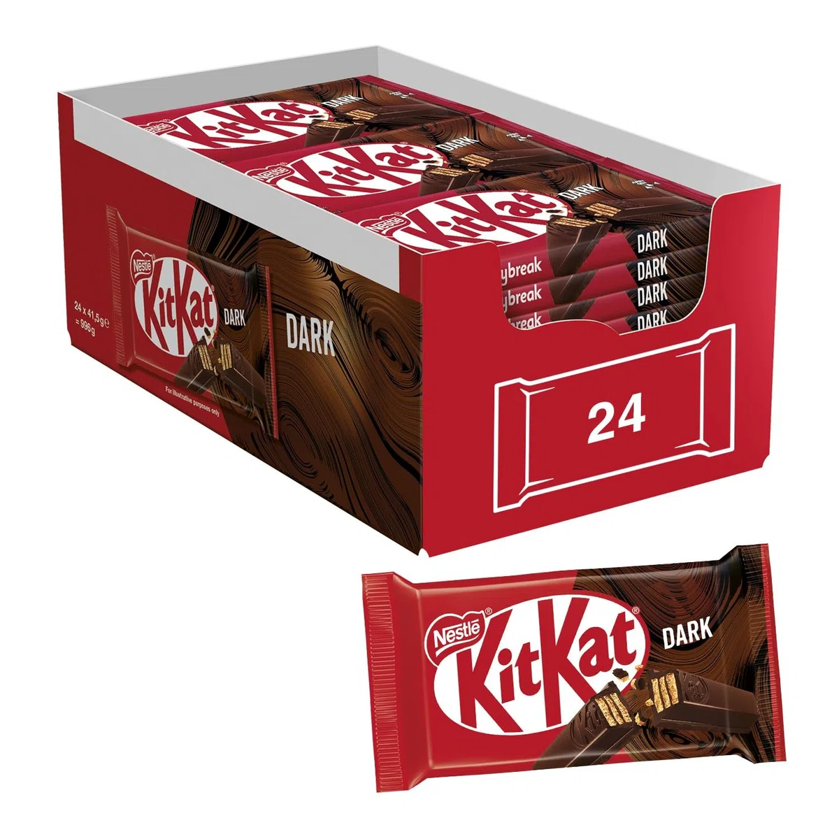 KITKAT Dark Wafer ricoperto di Cioccolato Fondente, 24 Snack da 41,5g (996g)