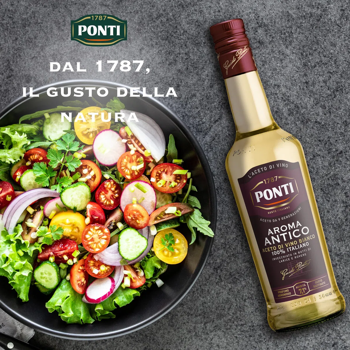 Ponti, Aceto Aroma Antico Bianco, Personalità Decisa e Gusto Raffinato, Ideale per Esaltare gli Aromi di Insalate, Verdure, Salse e Marinature, 100% Made in Italy, 12 Bottiglie da 500 ml