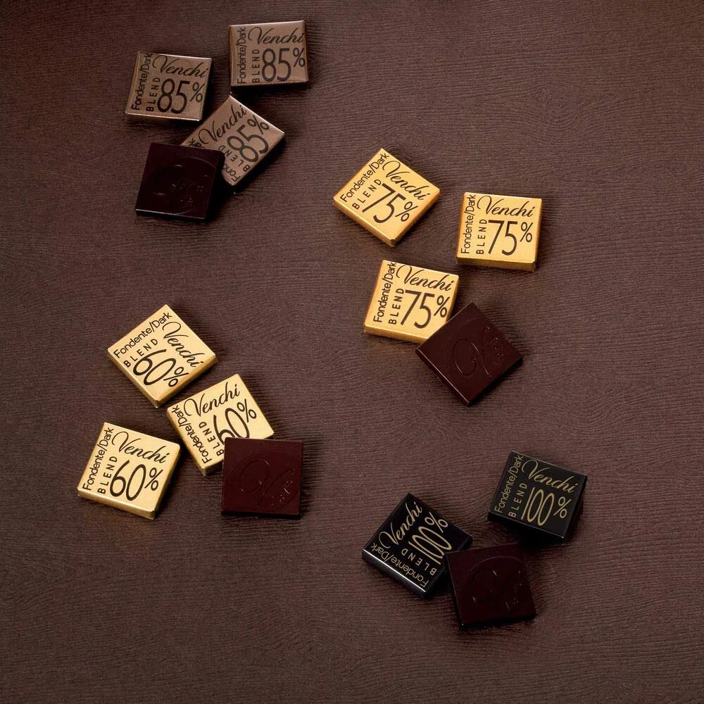 Venchi Cioccolatini Blend Assortiti in Sacchetto 300g - Cioccolato Fondente in Versioni 75%, 60%, 85%, 100% - Senza Glutine