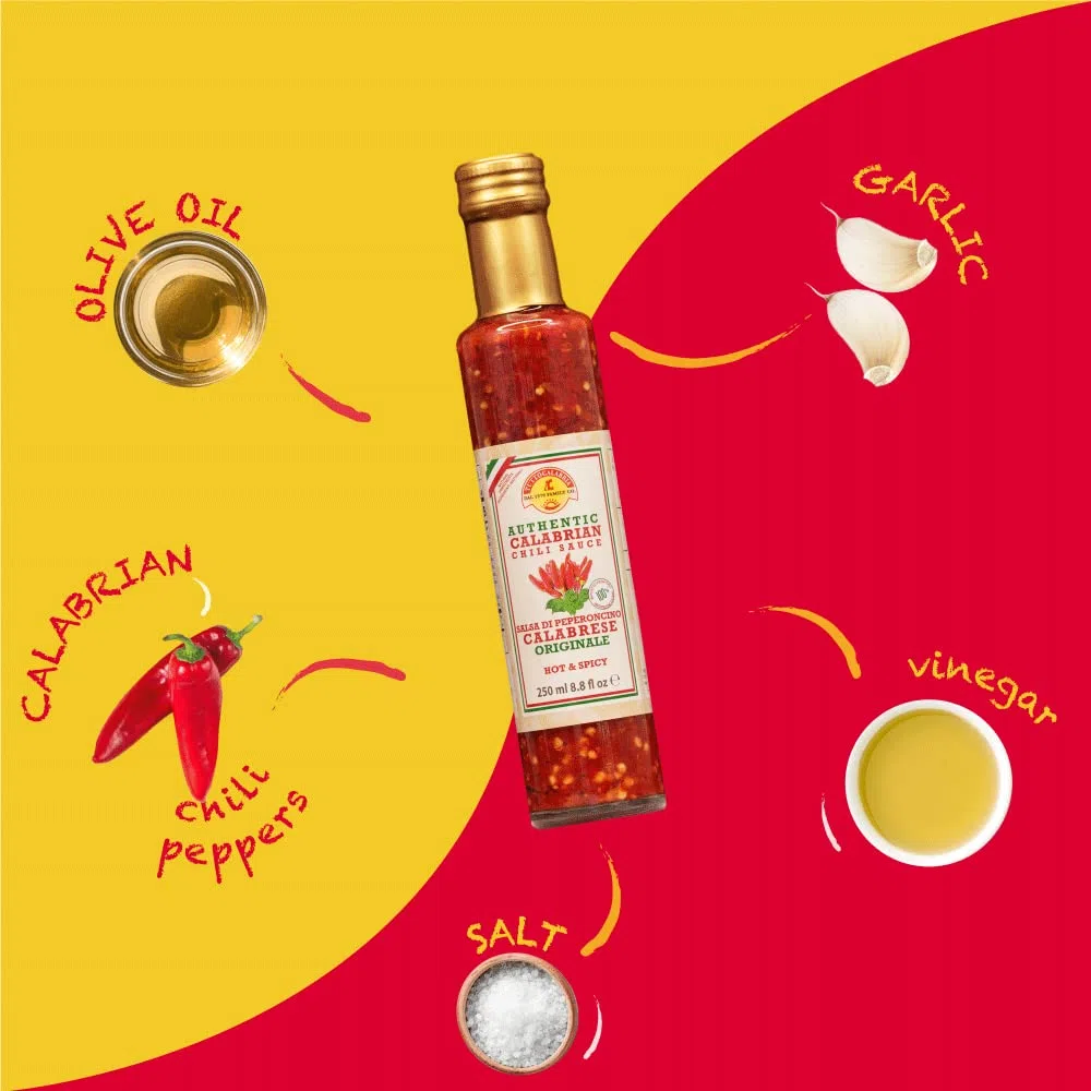 Tutto Calabria Box Regalo Piccante - Miscela Esplosiva 185g, Calabrian Chili 250g e Miele Hot 180g - Tris Perfetto, Peso Totale 545g