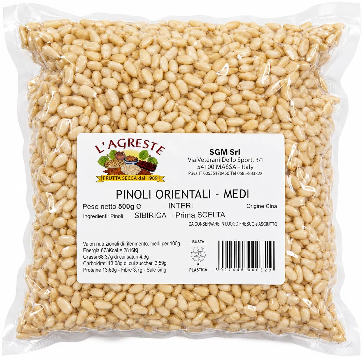 L'AGRESTE - L'AGRESTE PINOLI ORIENTALI CRUDI 500G | PINOLI NATURALI DI PRIMA SCELTA | IDEALI PER PESTO, DOLCI E CUCINA MEDITERRANEA | FRUTTA SECCA PREMIUM | CONFEZIONE SALVAFRESCHEZZA
