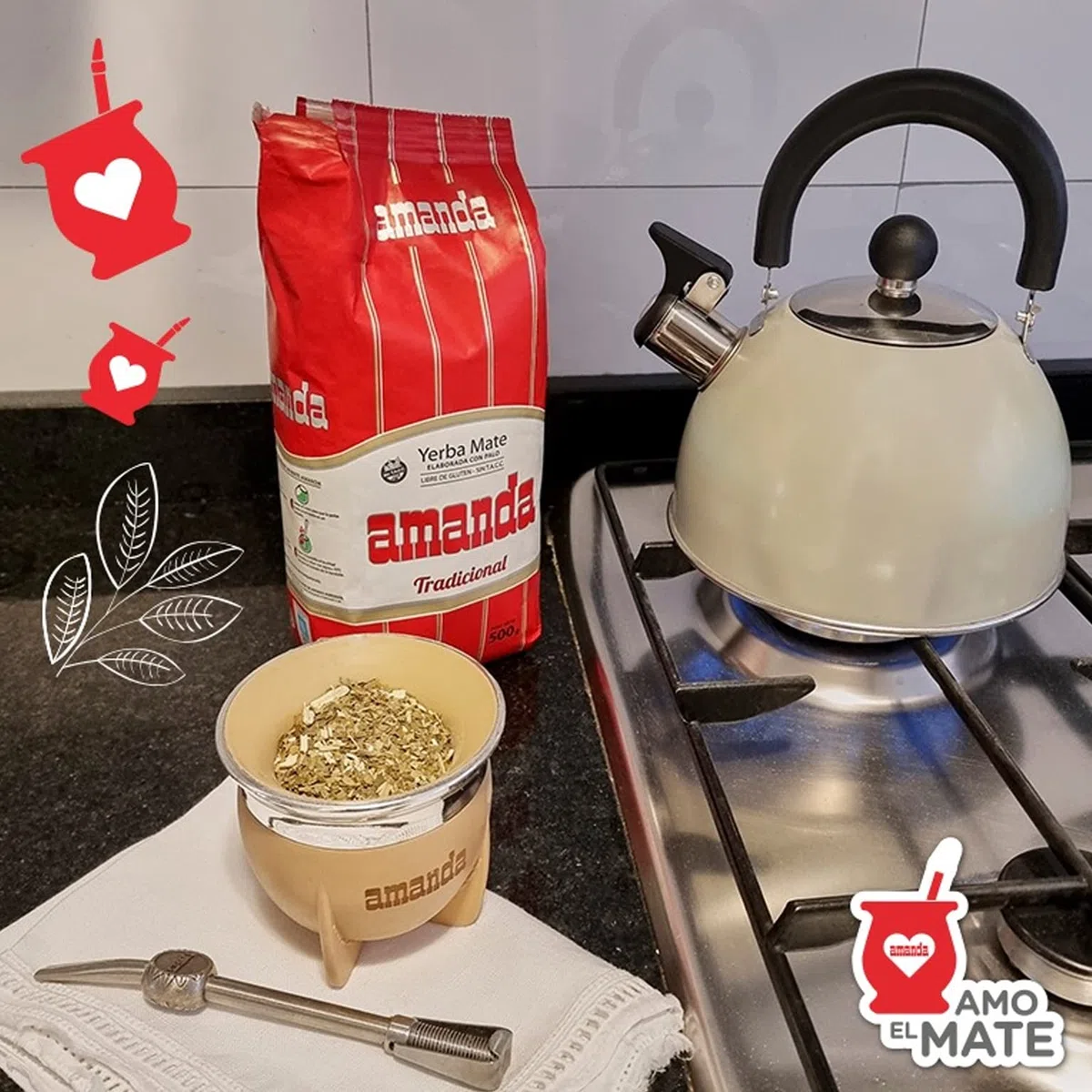 Amanda Yerba Mate Tè Tradizionale 3kg | Set Mate Argentino | Bevanda disintossicante ed energetica