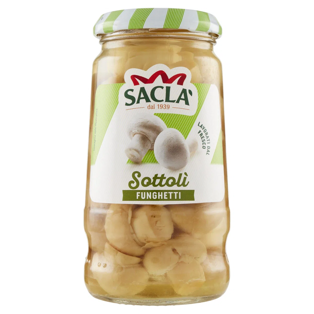 Saclà, Sottolì, Funghetti sottolio, Ideali per Aperitivo, Antipasto, Pizze, Insalate e per Arricchire i Tuoi Piatti, Vaso Vetro, 290g, Confezione da 12 pezzi