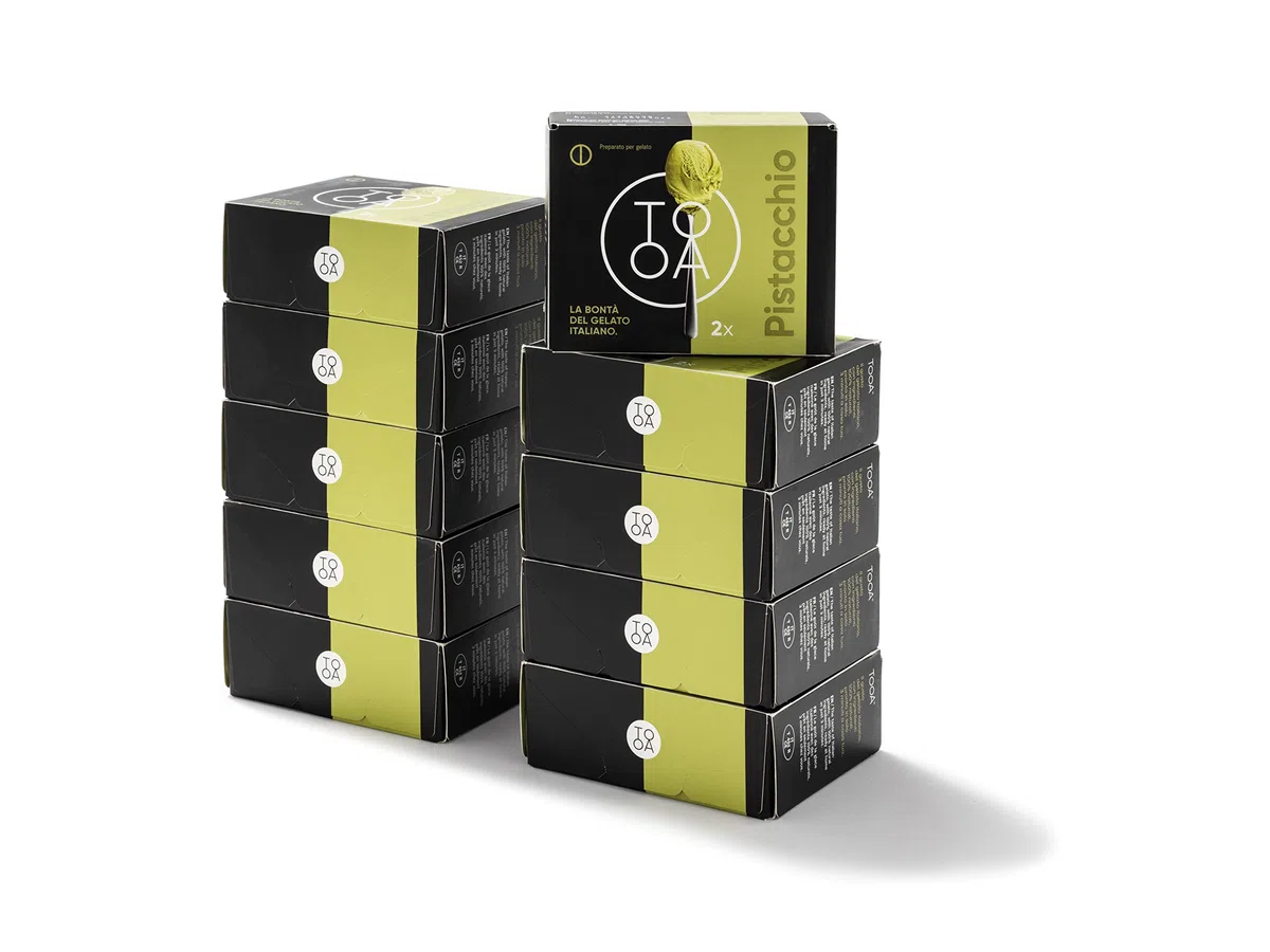 TooA Gelato al Pistacchio, 10 Astucci da 2 Brik Monoporzione (Totale 20 Brik), Pronto in Pochi Minuti, Preparato per Gelatiera TooA, Gelato Italiano 100% Naturale Senza Conservanti e Senza Glutine