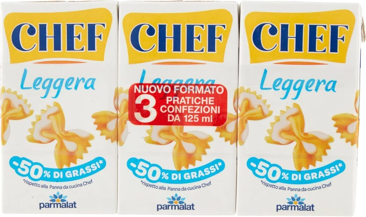 Parmalat Chef Leggera Crema da Cucina Light, Confezione da 9 x 125 ml, 50% Meno Grassi, Doppio Pack con Portachiavi italy shop service