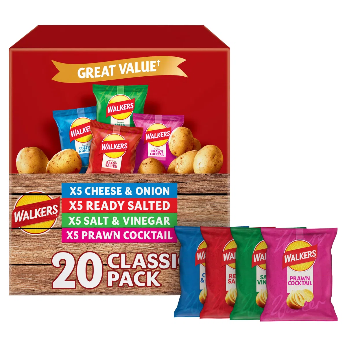 Scatola di patatine multipack Walkers Classic Variety 20x25g