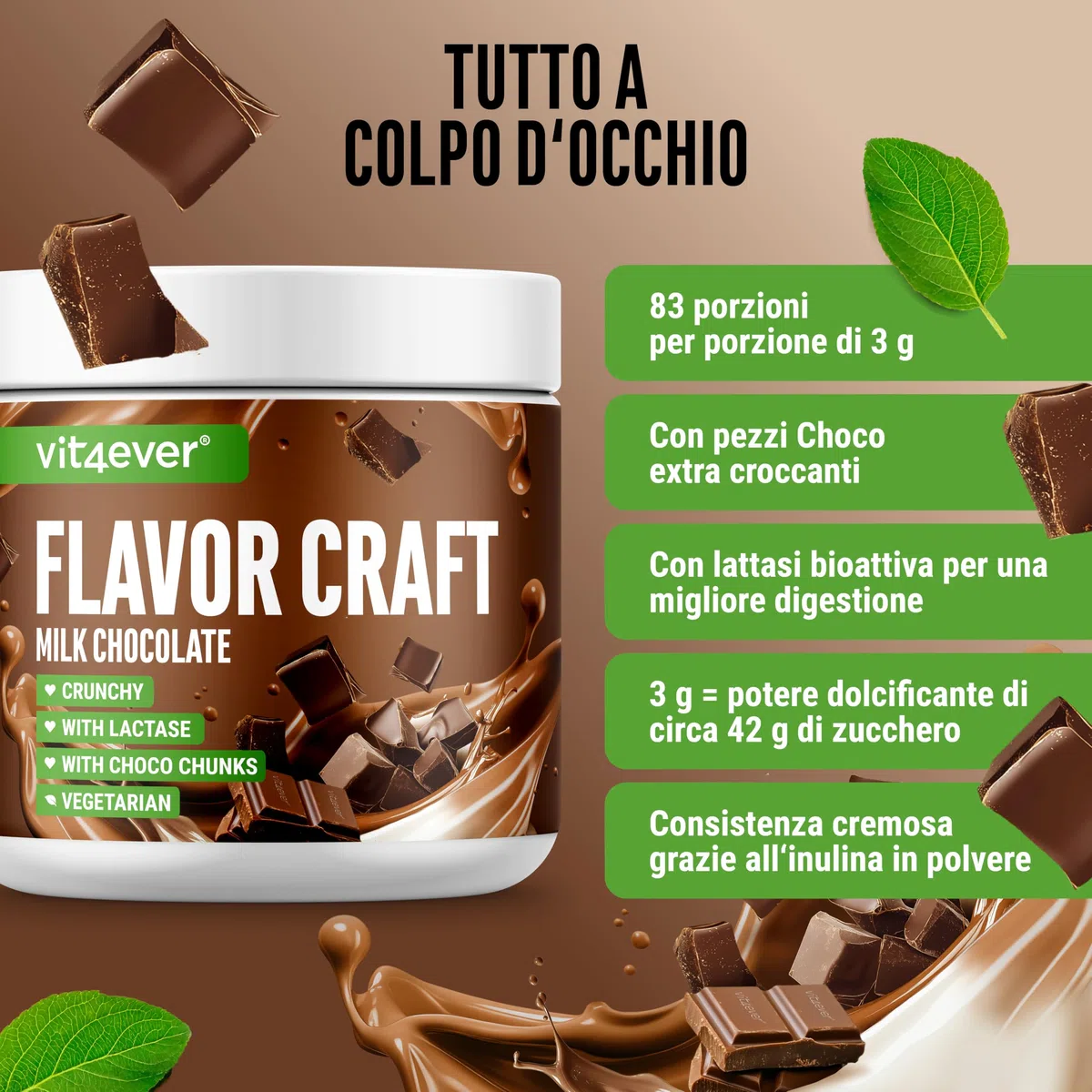 Polvere di Aromi Vaniglia 250 g - Cioccolato al latte - Uso versatile per cibi e bevande - Polvere di aromi - FLAVOR CRAFT
