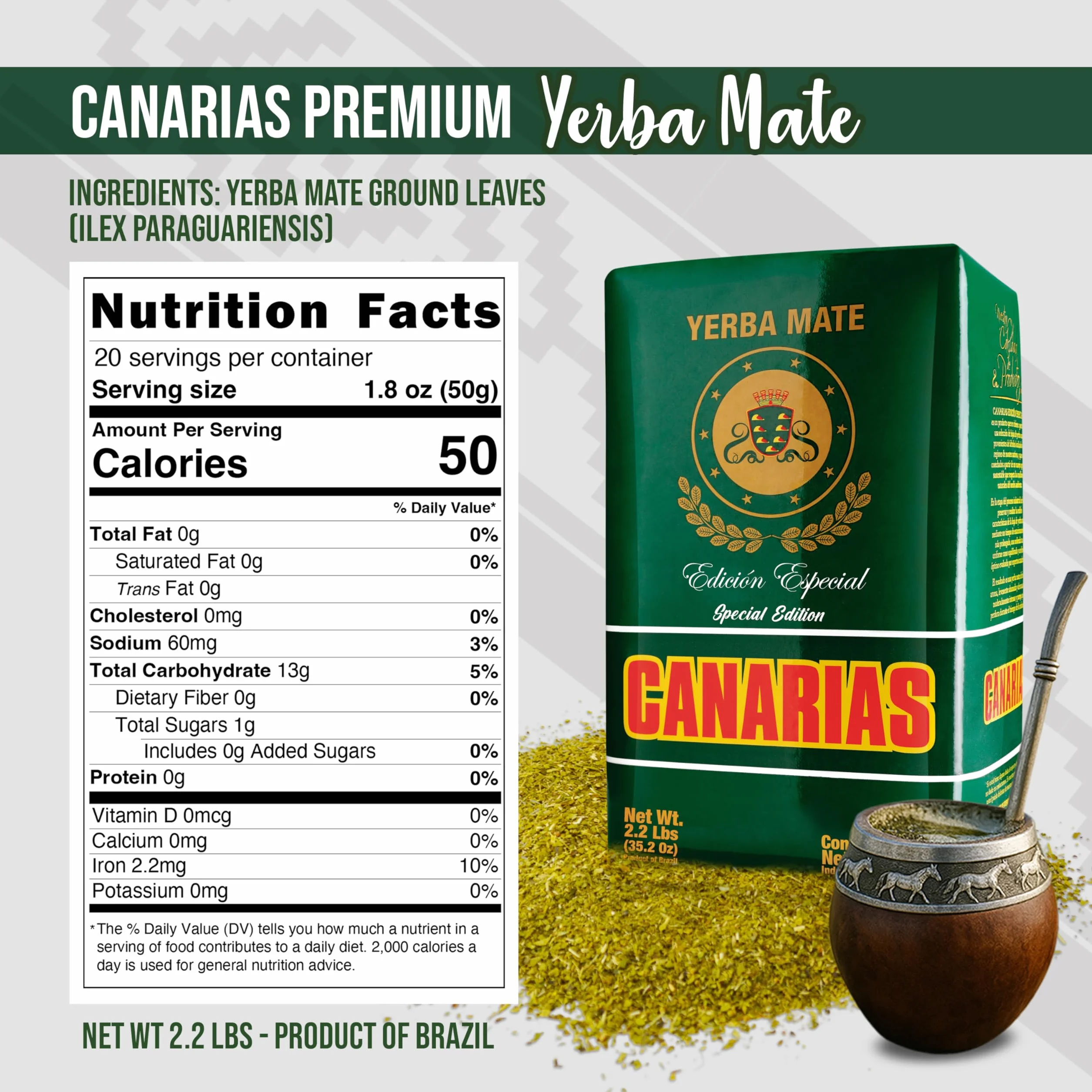 Tè Mate del Brasile, confezione da 1 kg - Yerba Mate CANARIAS Edicion Especial 1kg