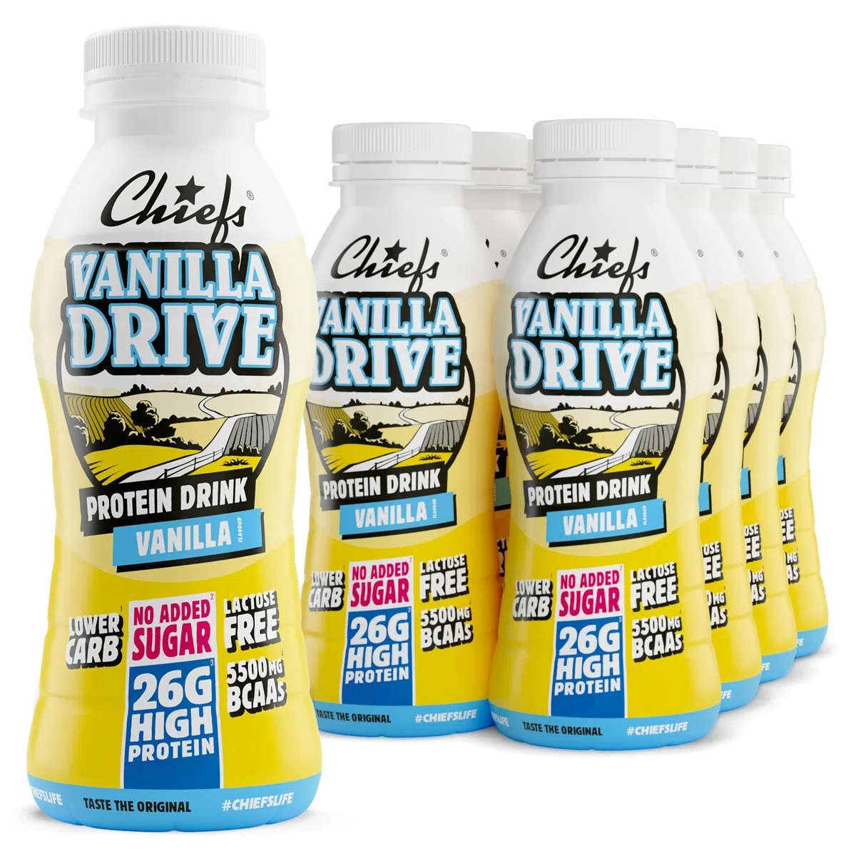Chiefs Drink 26g di proteine, Bevanda Proteica al gusto Vaniglia, Senza Lattosio, Senza Grassi e Zuccheri Aggiunti (8 confezioni x 330ml)