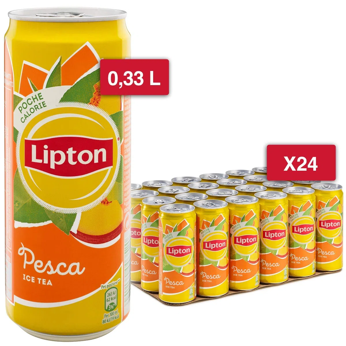 Lipton, Ice Tea, Tè Freddo al Gusto di Pesca, Poche Calorie, con Stevia, Formato Sleek da 24x0,33L