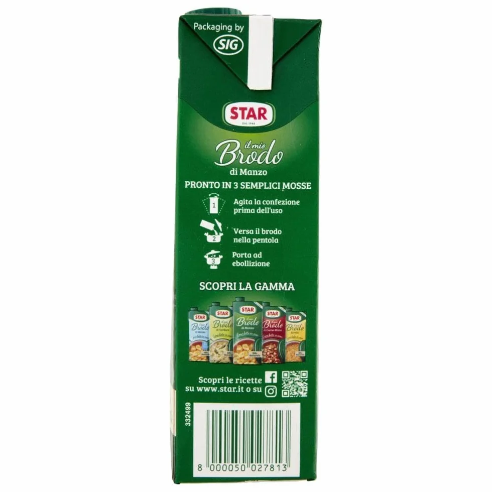 STAR Il Mio Brodo Manzo, 6 x 1 l, brodo liquido pronto, 100% naturale, senza conservanti, senza glutine + Beni Culinari portachiavi gratuito