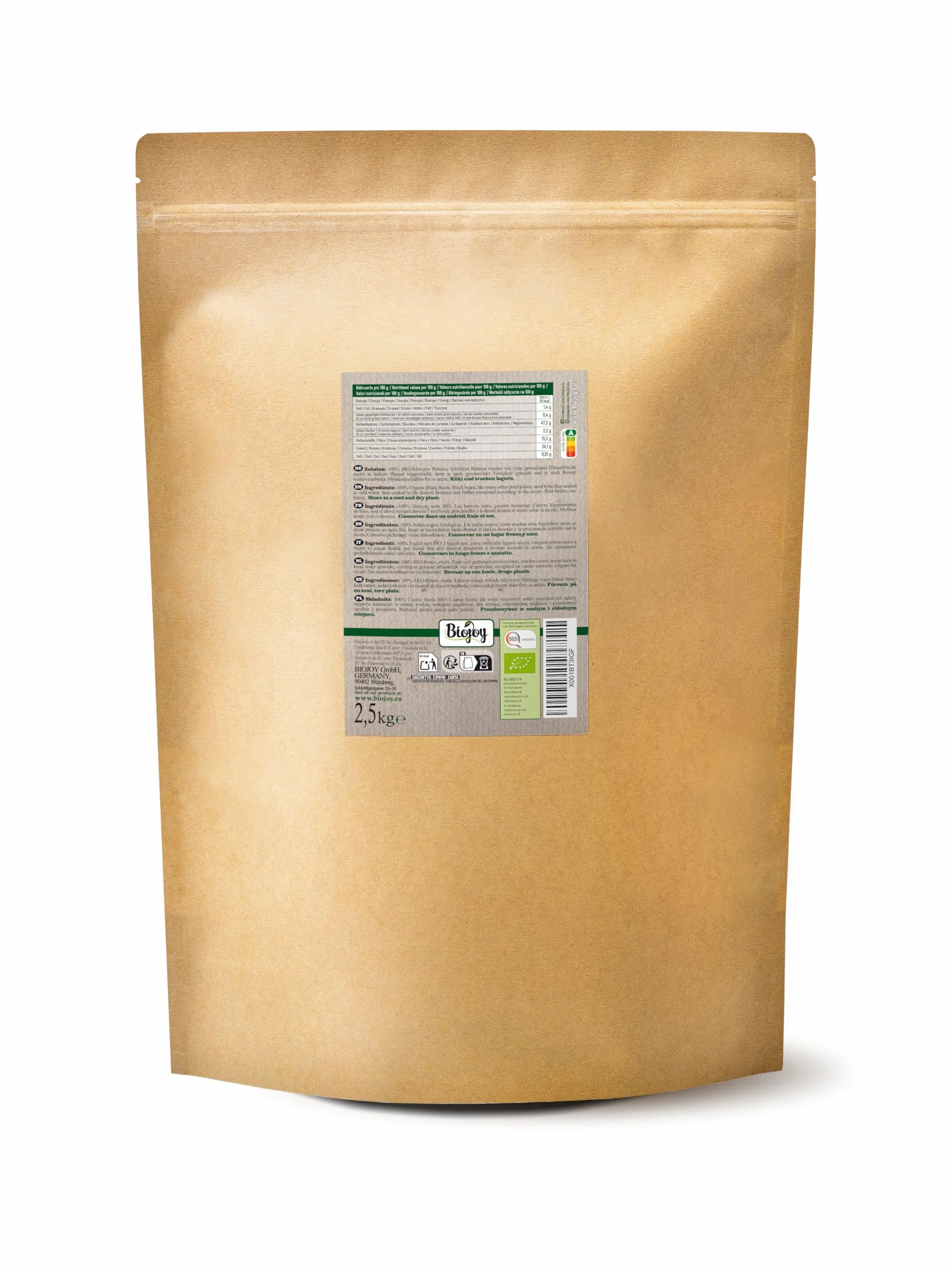 Biojoy Fagioli neri Biologici (2,5 kg), secchi e interi, senza additivi