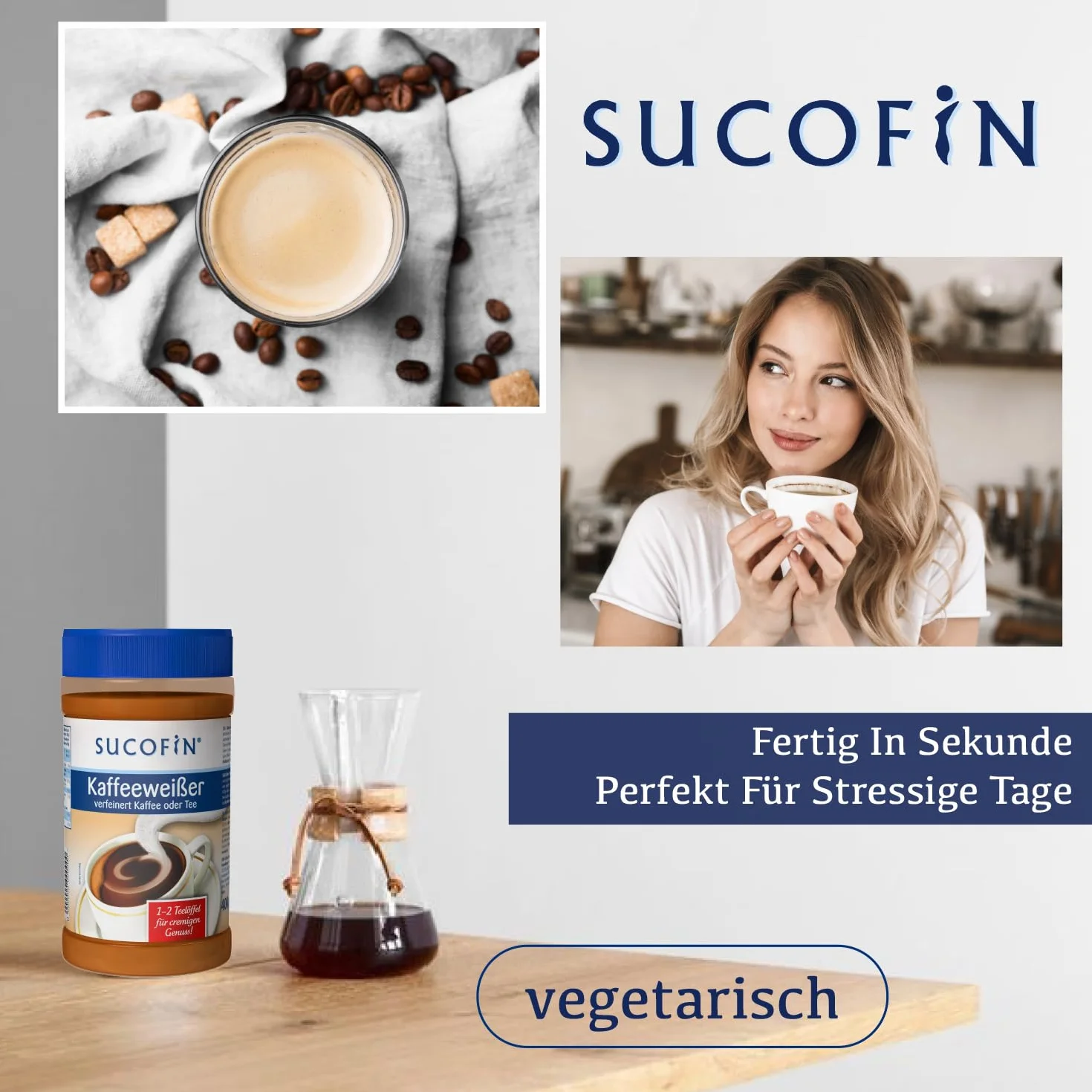 SUCOFIN Confezione da 6 barattoli da 400 g, raffinati caffè e tè facilmente solubili, lunga durata, perfetta sostituzione del latte in polvere, confezione da 6 pezzi per un piacere cremoso