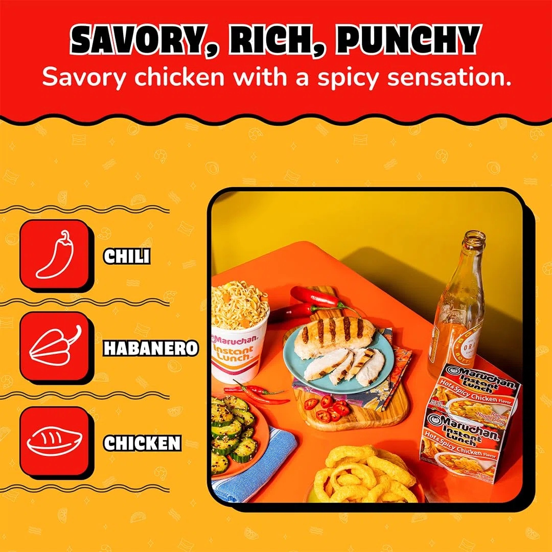 Maruchan Instant Lunch, Hot and Spicy Chicken, 2.25-Ounce Packages (Pack of 12) by Maruchan