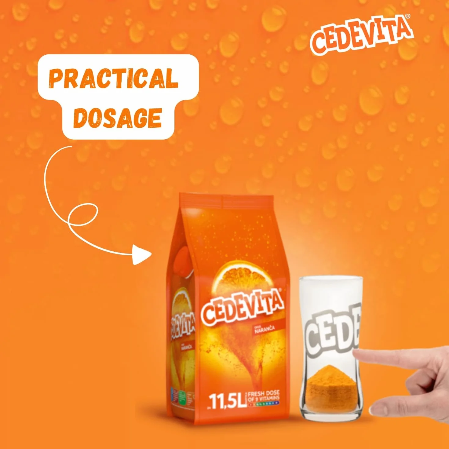 Cedevita orange 2 x 1 kg di polvere effervescente naranca con 9 vitamine per bevande analcoliche da 26 litri