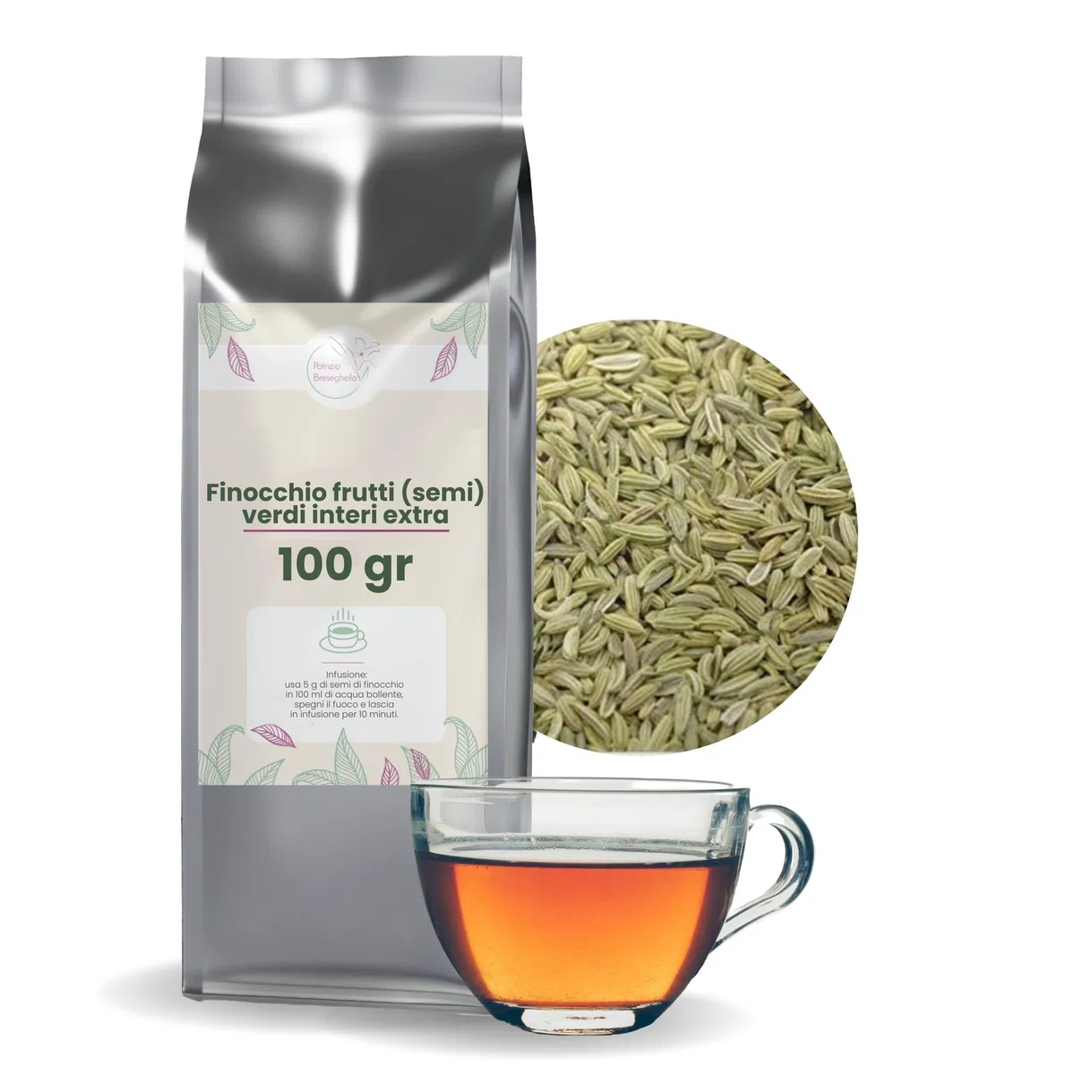 PATRIZIO BRESEGHELLO - Semi Finocchio Frutti Verdi Extra 100 g per Benessere Intestinale e Digestione - Semi di Finocchio per Tisana e Infuso 100% Naturali
