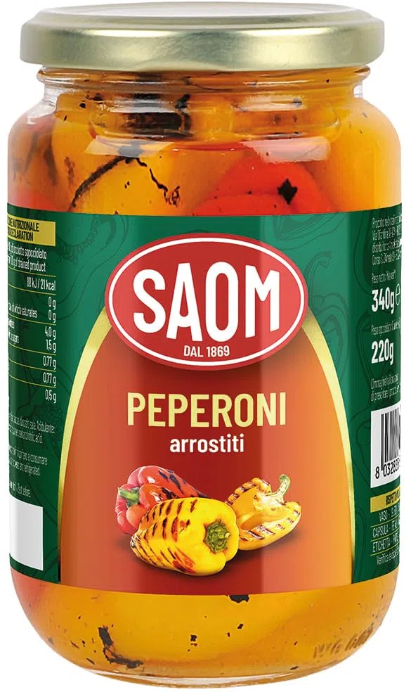 REPLOOD 12x Saom Peperoni Arrostiti al Naturale 340gr Barattolo in Vetro 12x340gr