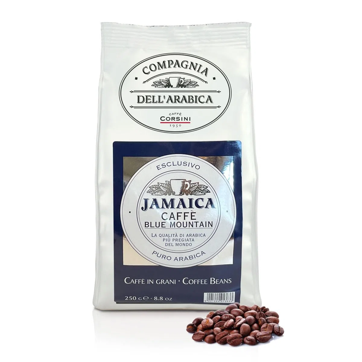 Caffè Corsini Compagnia dell'Arabica Jamaica Blue Mountain Caffè Monorigine in Grani, lo Specialty Coffee dalle Alture della Giamaica, Intenso e Fruttato, Confezione da 250 g in Grani