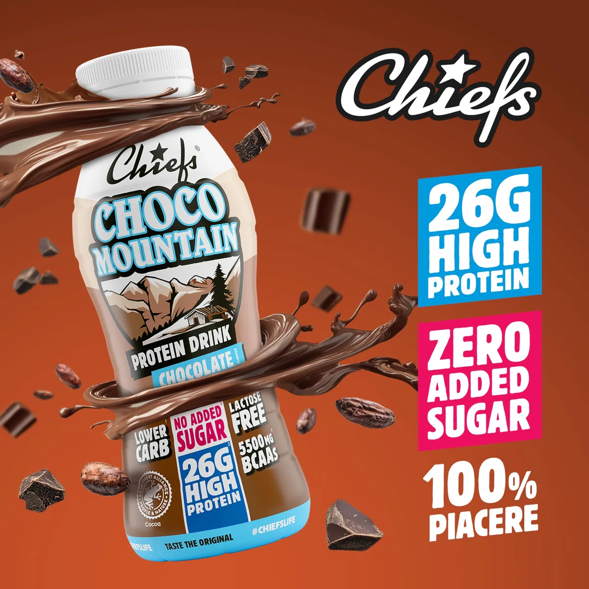 Chiefs Drink di proteine, Bevanda Proteica, Senza Lattosio, Senza Grassi e Zuccheri Aggiunti (8 confezioni x 330ml)