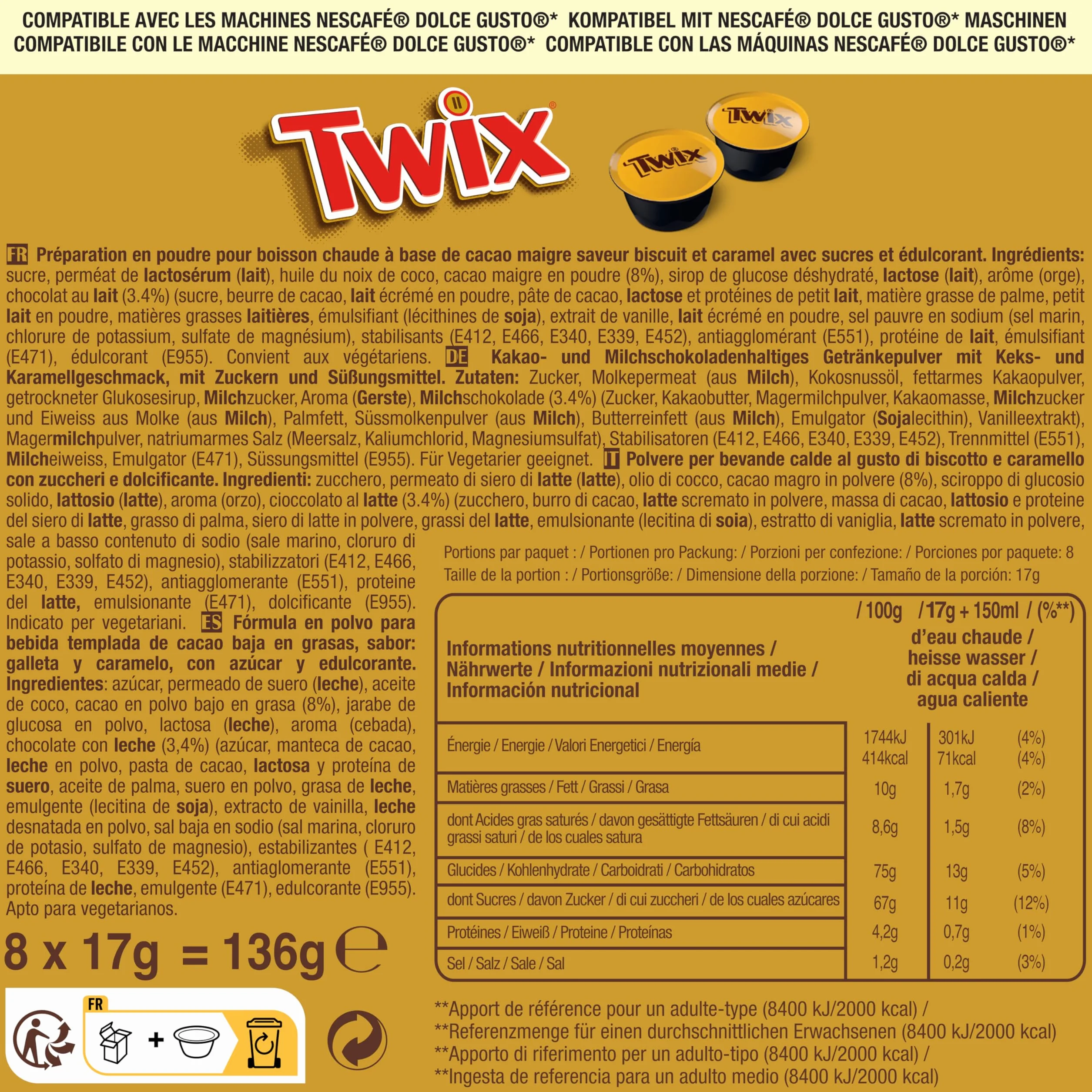 Dolce Gusto Mars, Twix, Milky Way Hot Chocolate Pods