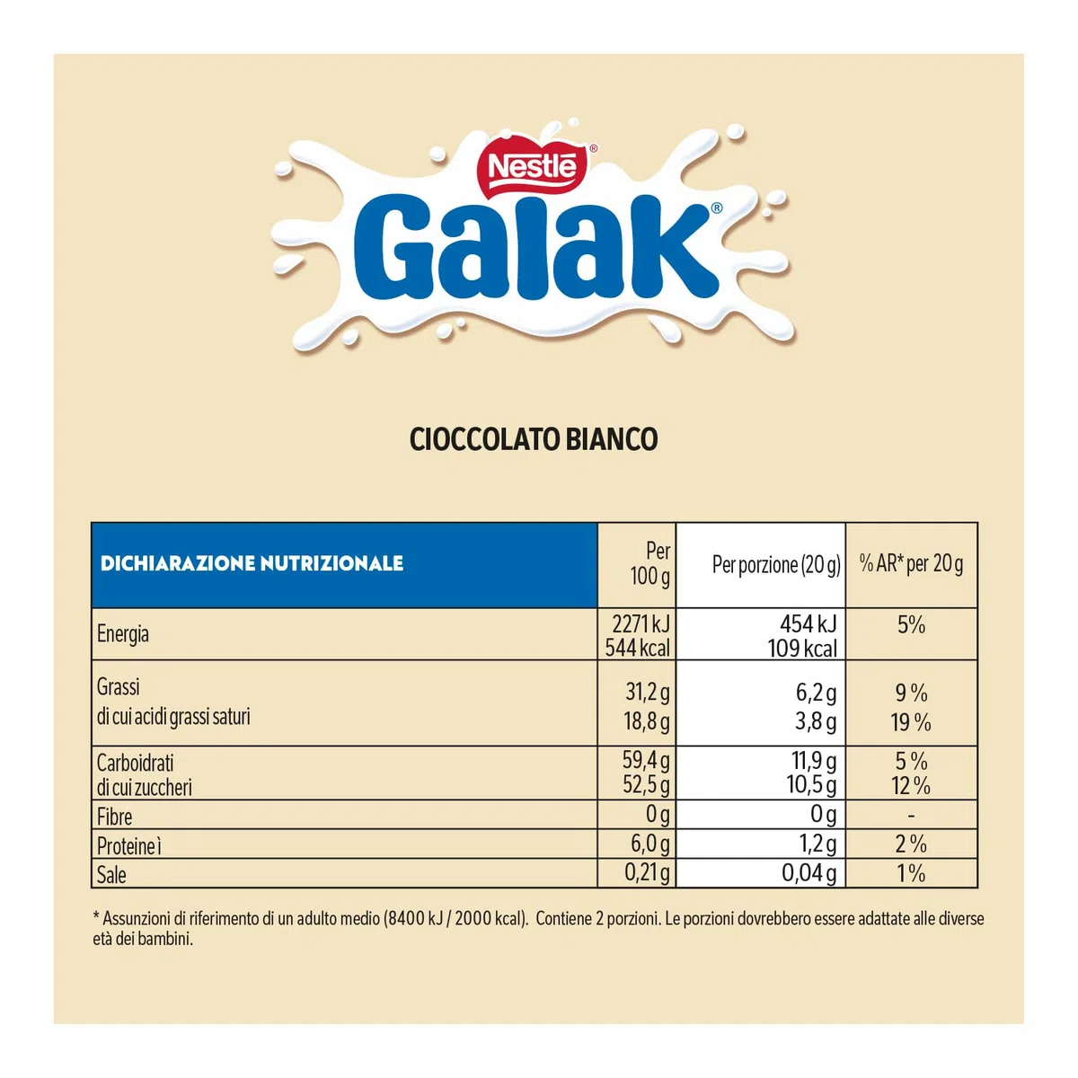 GALAK Barretta Cioccolato Bianco, 36 Barrette da 40g (1,44kg)