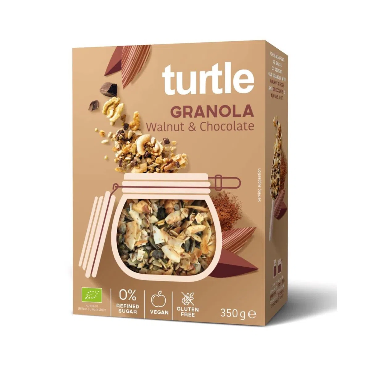 Turtle | Cereali Granola BIO Senza Glutine | Cereali con Noci, Quinoa Soffiata e Cioccolato | Cereali Prima Colazione - 350 Gr
