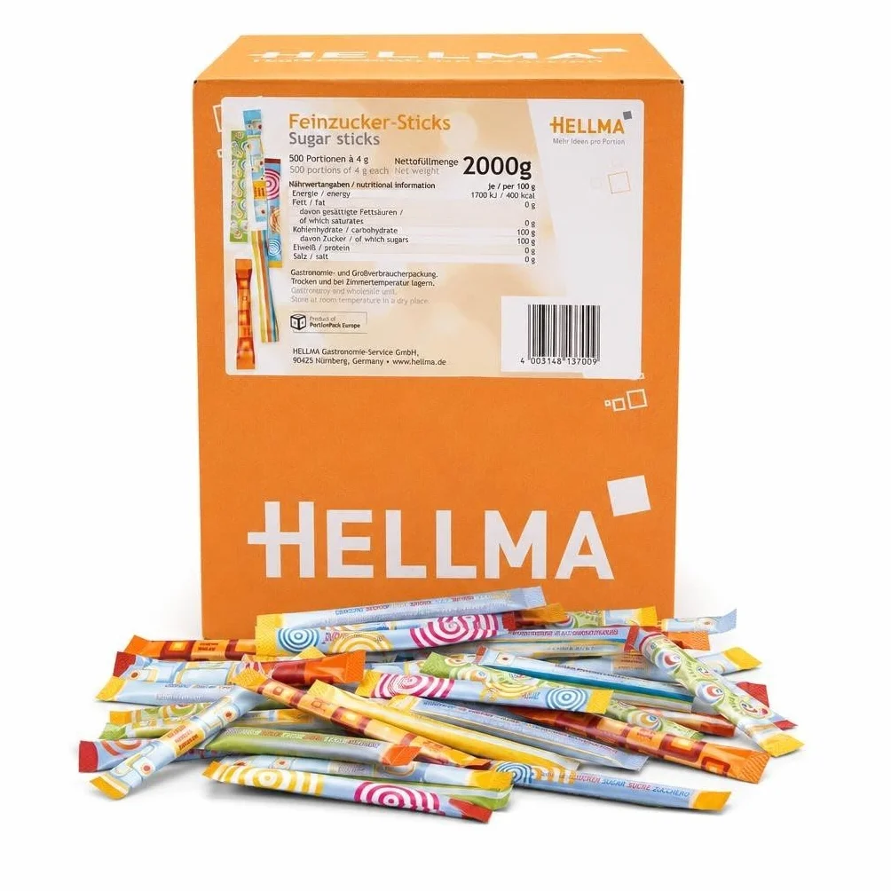 HELLMA Feinzucker-Sticks, Inhalt: 500 Stück à 4 g