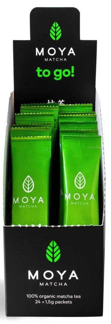 Moya Matcha To Go! Organic | 24 x 1,5g Borse | Matcha To Go! tè o in un set con uno shaker (24 x 1,5g Borse)