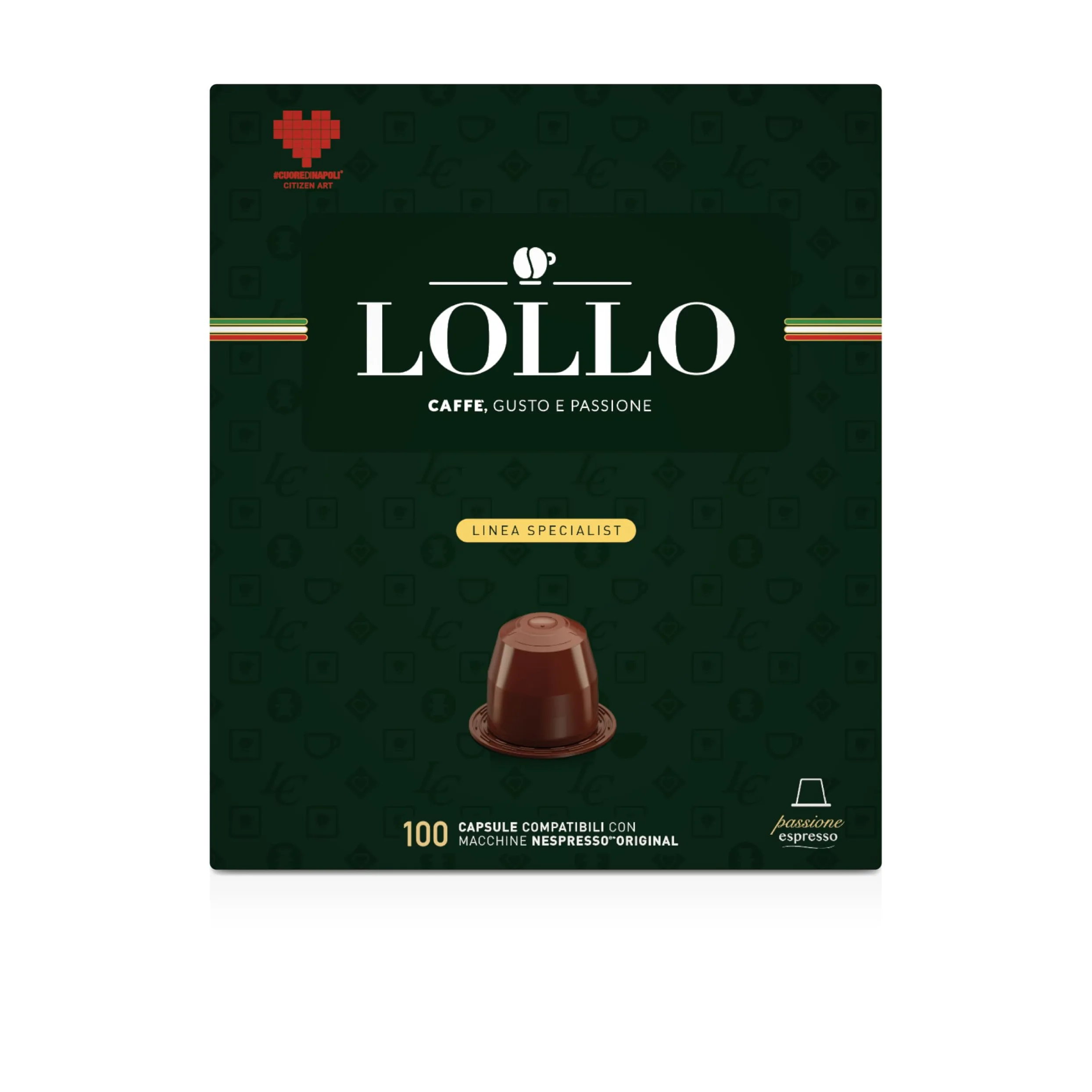 Lollo Caffè Passione Espresso, Miscela Nera - 100 Capsule - Compatibili con le Macchine ad uso domestico Nespresso*