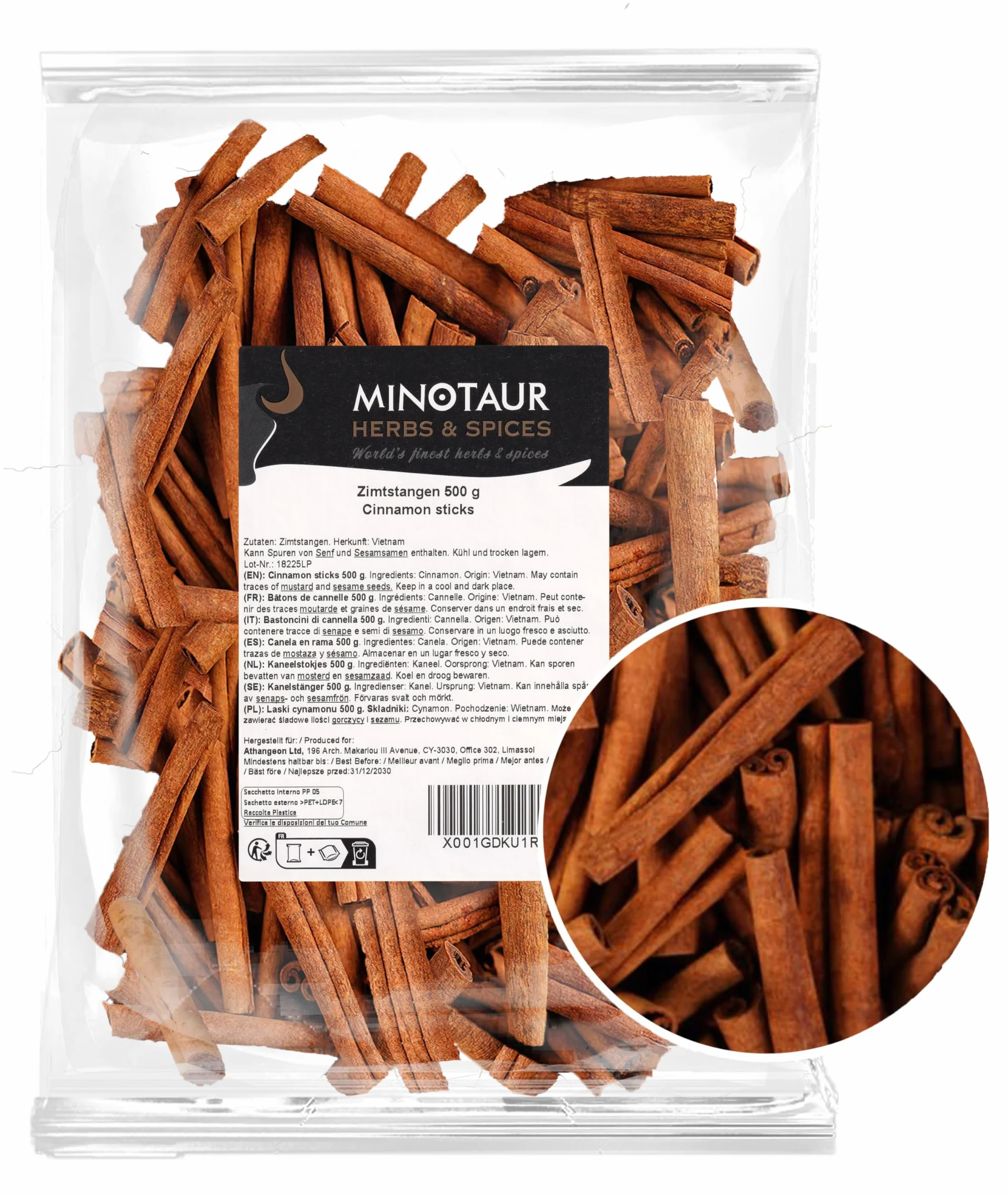 Minotaur Spices | Bastoncini di Cannella 2 x 500g (1 Kg) | Cannella in Stecche circa 160-170 pezzi | circa 8 cm