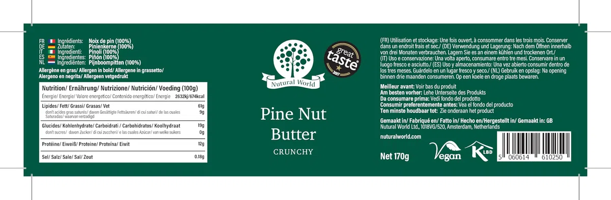 Nutural World - Burro di Pinoli Croccante (170g) - Vincitore del Great Taste Awards