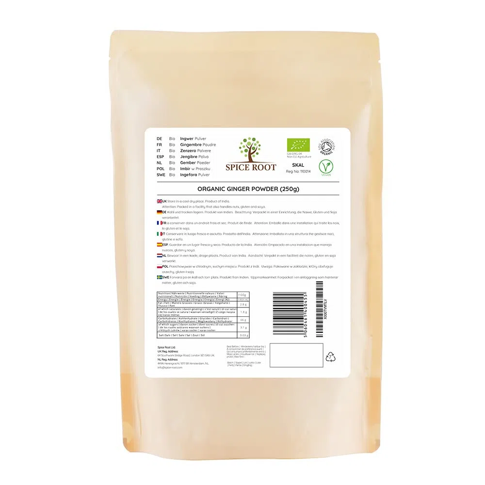 Polvere di zenzero biologica 250g (Bio zenzero polvere, Organic ginger powder) - Certificato biologico, Qualità premium | Gusto e aroma eccellenti | Vegan | Eccellente per la digestione
