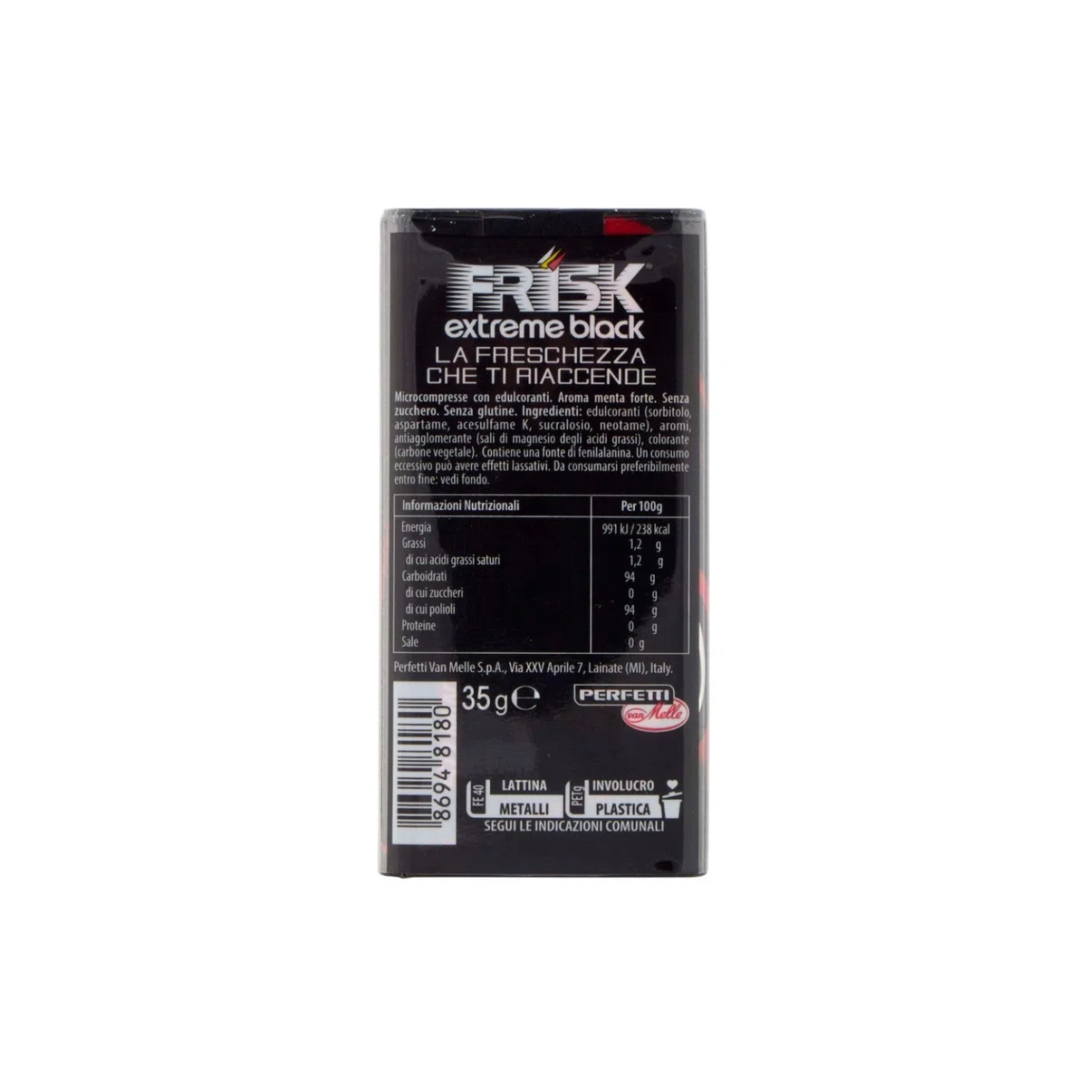 Frisk Extreme Black | Caramelle Dure Gusto Menta Forte | Senza Zucchero | Espositore da 12 Astucci in Metallo