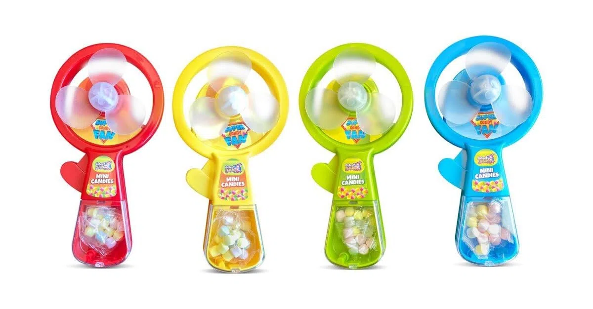 Super Candy Fan – Ventilatore manuale ricaricabile con perline di caramelle – Display da 16 – Dolce giocattolo per feste ed eventi