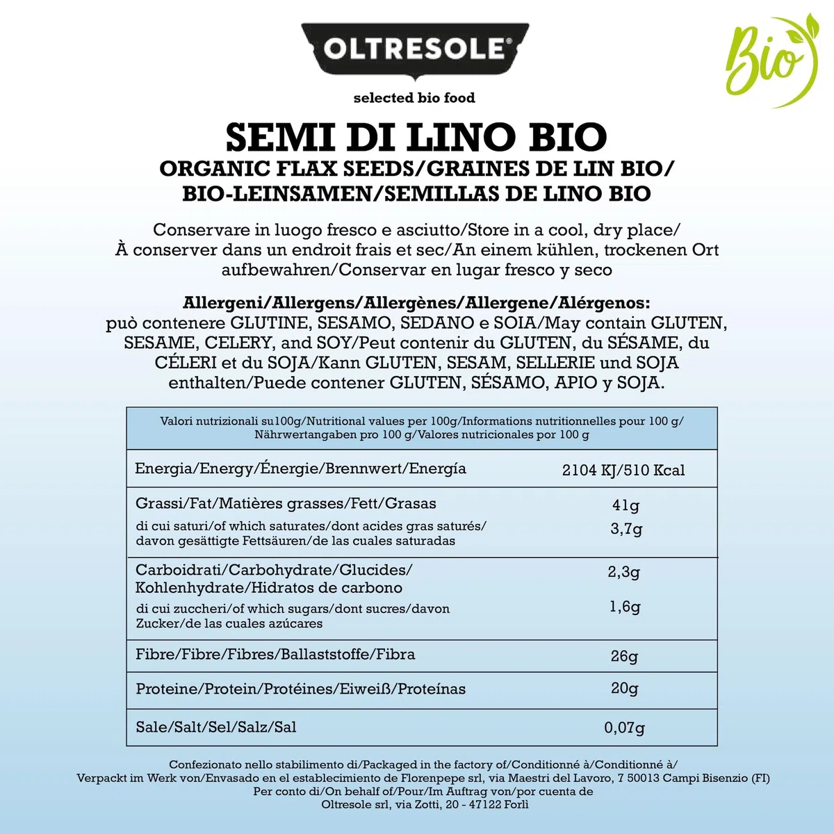 Oltresole, Semi di Lino Biologici 3 kg, Semi Oleosi Crudi, Interi e Scuri, Ricchi di Minerali e Fibre, Ideali per Ricette Sane e Bilanciate, Fonte di Omega-3 e Antiossidanti, 100% Naturali