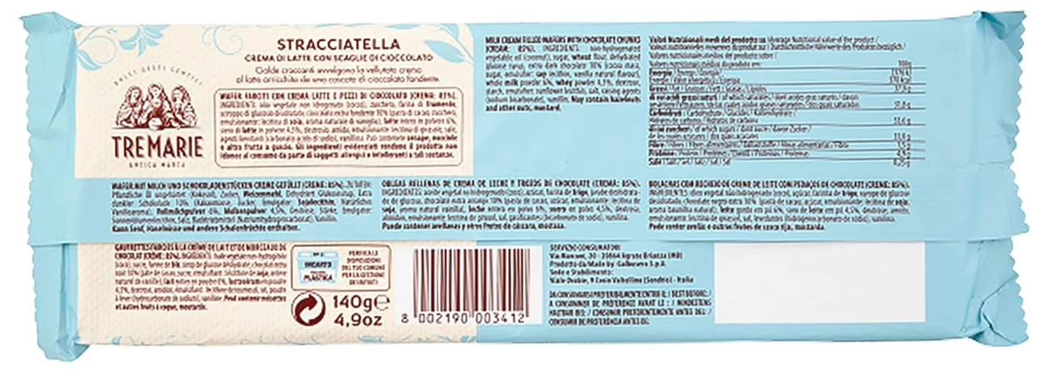 Ancora Uno Stracciatella Wafer Farciti con Crema Latte e Scaglie di Cioccolato Fondente per tre marie 140g [BOX da 10 Confezioni]