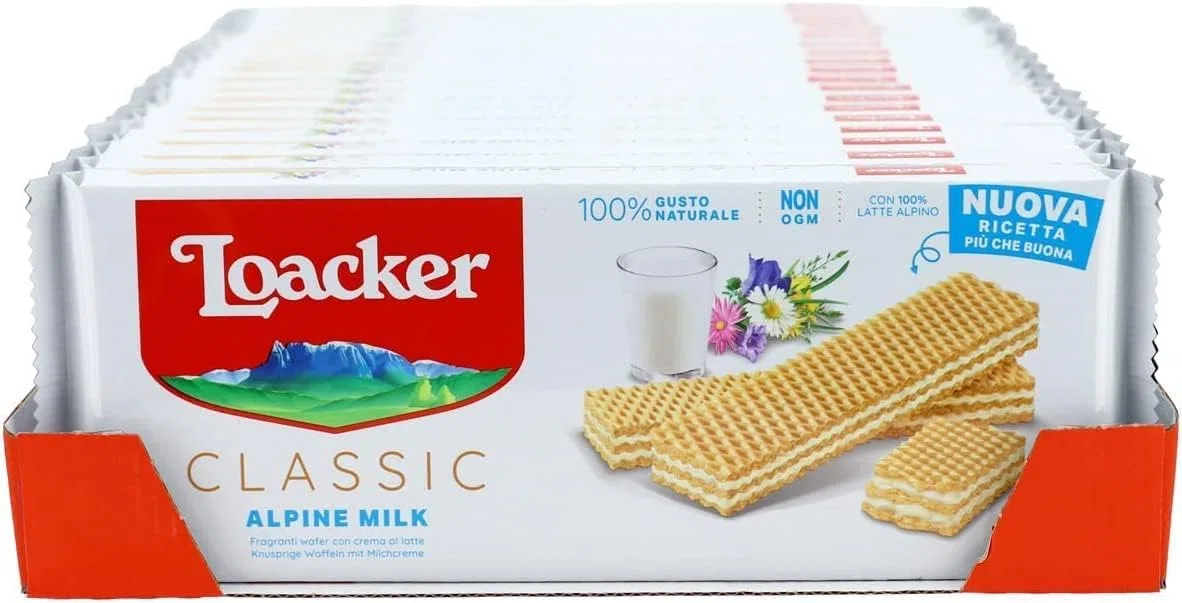 Loacker Classic Milk, Wafer Classico con 3 Strati di Cialde Farcite con Crema al Latte, per Merenda e Snack, Formato Famiglia con 18 Confezioni, 3150g