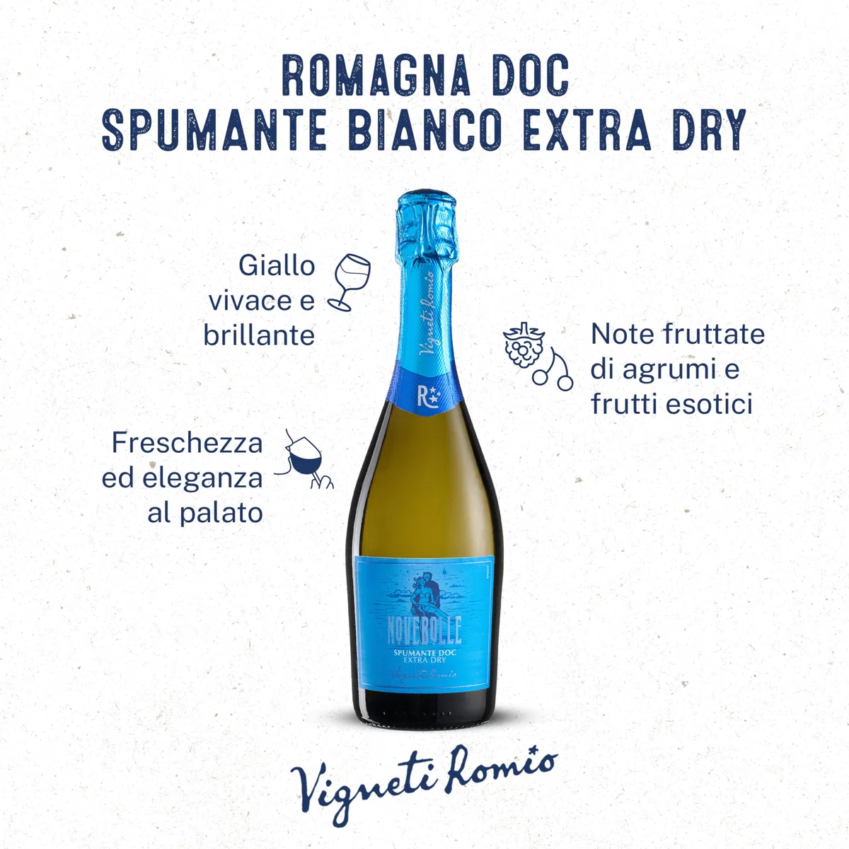 Vigneti Romio Trebbiano Vino Spumante Bianco Novebolle Romagna DOC, Gusto Fresco con Note Fruttate, 11.5% Vol, Confezione con 6 Bottiglie da 750 ml