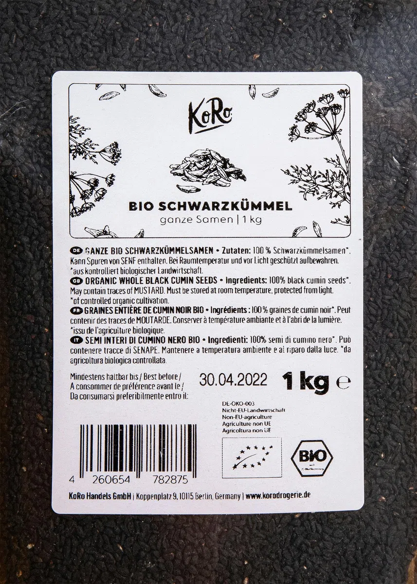 KoRo - Semi di cumino nero bio 1 kg - semi interi - qualità biologica controllata - senza aromi artificiali né conservanti - ad alto contenuto di fibre