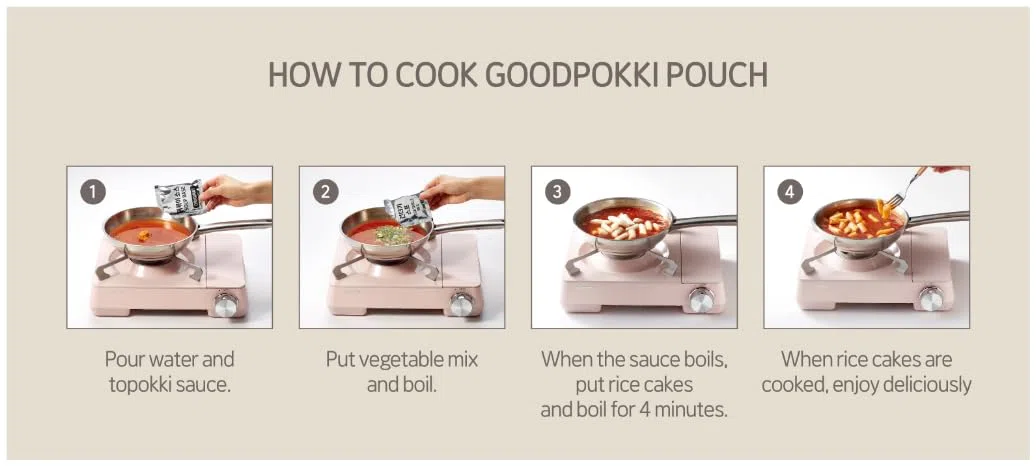 Mealkit-Topokki Rice cake, torta di riso, Tteokbokki, Coreano Street food, Ricenoodles with salsa, per due persone, Meiddle Spicy, Made in Corea, 1x363g