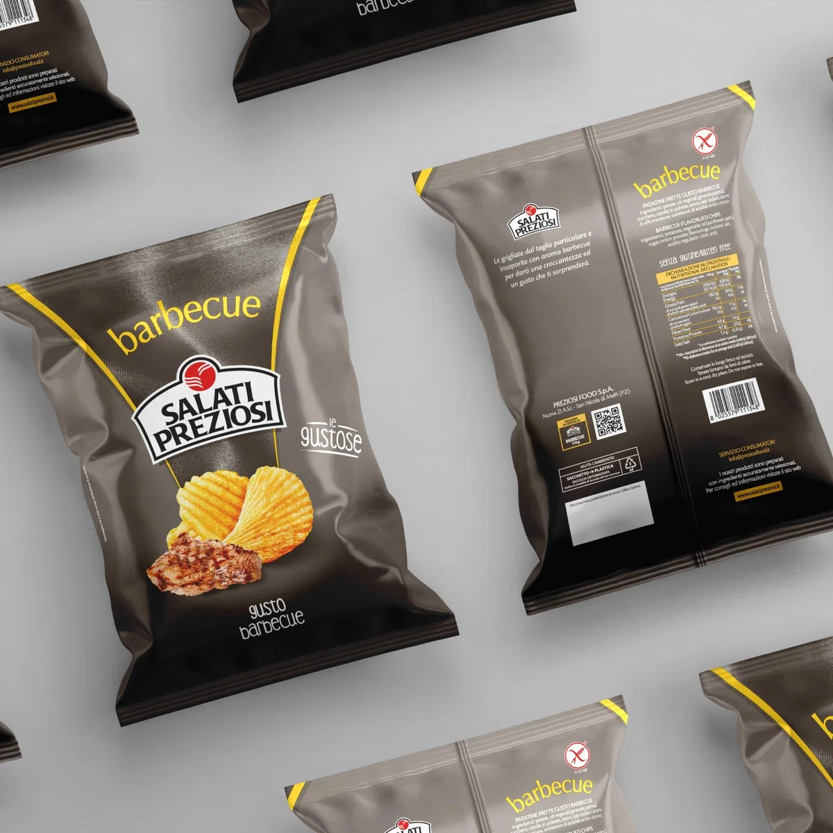 Salati Preziosi | Patatine Barbecue, con sale iodato, snack senza glutine, preparate con olio di semi di girasole, 20 pezzi x 110g