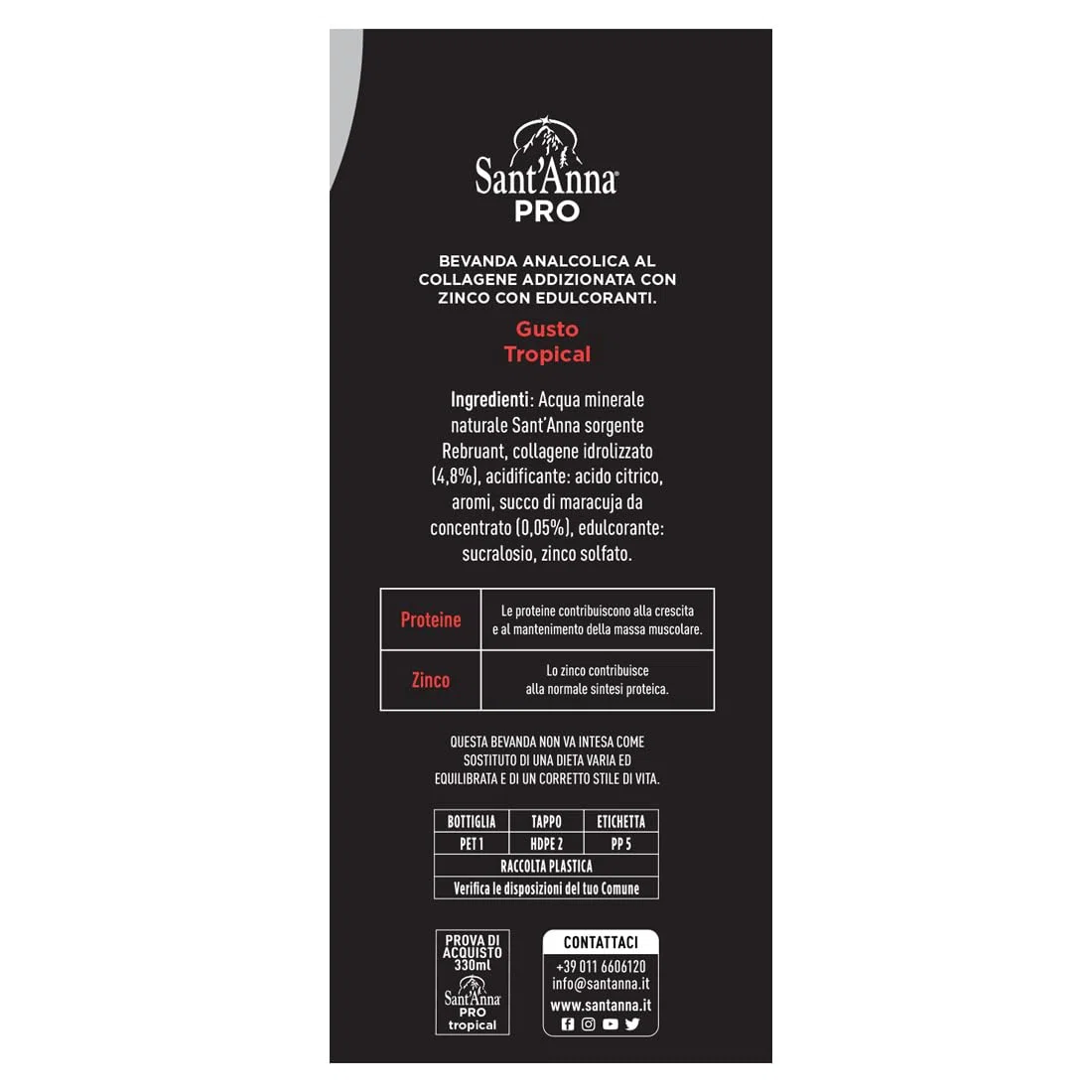 Sant'Anna PRO Tropical 0,33L | confezione 12 Bottiglia | Bevanda Proteica in Acqua Sant'Anna | Alto Contenuto di Proteine | Perfetta per Sportivi, dona Idratazione