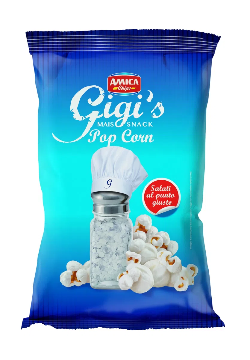 AMICA Chips | Gigi's Pop Corn di Mais, Snack Salati Scoppiati ad Aria, Con Olio di Semi di Girasole, 15 Pezzi x 100 gr