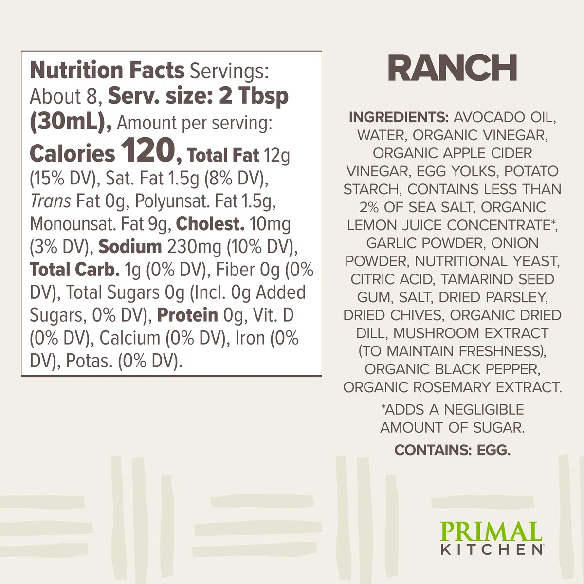 Primal Kitchen - Ranch Dressing fatto con olio di Avocado - 8 oncia.