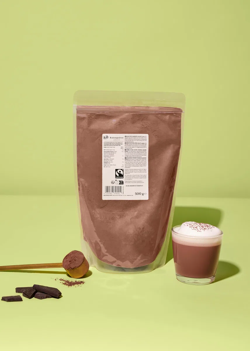 KoRo - Cacao in polvere fortemente sgrassato Fairtrade 500 g - 100% fave di cacao - Senza zuccheri aggiunti* - Ideale per la pasticceria e per la cioccolata calda