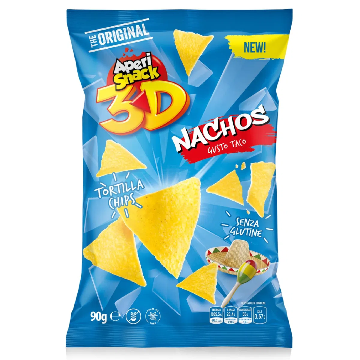 Aperisnack® - AP03.008.13 Box 16 pz - Nachos Taco Classic Linea 3D Retail Box 16pz busta 90g Formato Maxi, gusto maxi, snack per aperitivo fai da te, bar e tabacchi